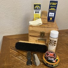 Vtg Griffin Shinemaster Shoe Shine Kit Wood Box W Contents Brushes Polish Horns