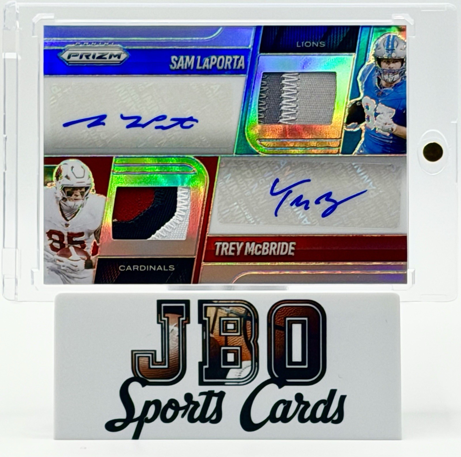 2025 Panini Prizm Trey McBride Sam Laporta /99 Silver Dual Patch Auto #DPASLTM