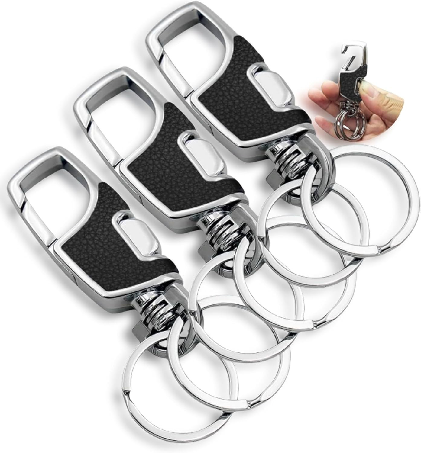 3Pcs Heavy Duty Key Chain,3 Pack Car Key Chains with 2 Metal Key Rings Carabiner