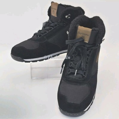 Bearpaw Flattop 2517M Men Size 11.5 Black Leather HiTop Boots Wool Blend Footbed