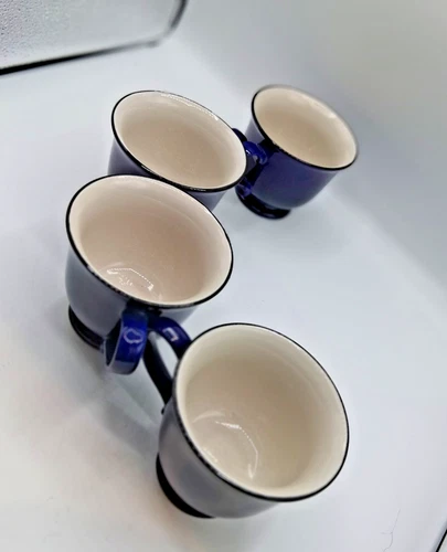 Set of Four Vintage Cobalt Blue Coffee /Tea Cups/Mugs. White Interior.