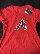 WOMENS XL ATLANTA BRAVES T SHIRT BASEBALL MLB V-neck Red New With Tags Fanatics