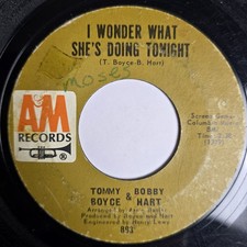 Tommy Boyce & Bobby Hart  I Wonder What She's Doing Tonight? 45 A&M 893