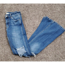 Free People We The Free Jeans Flare Leg Mid Rise Zip Blue Women's Sz 27 26x31