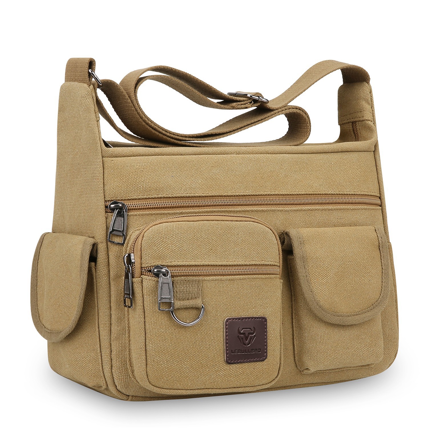 Canvas Bag Mens Messenger Crossbody Shoulder Large Bag with Multiple Pockets M