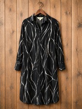 Boutique Plus Size Black Geometric Button Shirt Dress Long Sleeve