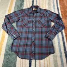 Vtg Authentic Western Youngbloods pearl snap shirt Mens Small Rodeo blue Red 956