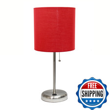 Simple Designs Lt1206-Red 19.5 Sleek Glow Brushed Steel Table Lamp Usb Port For