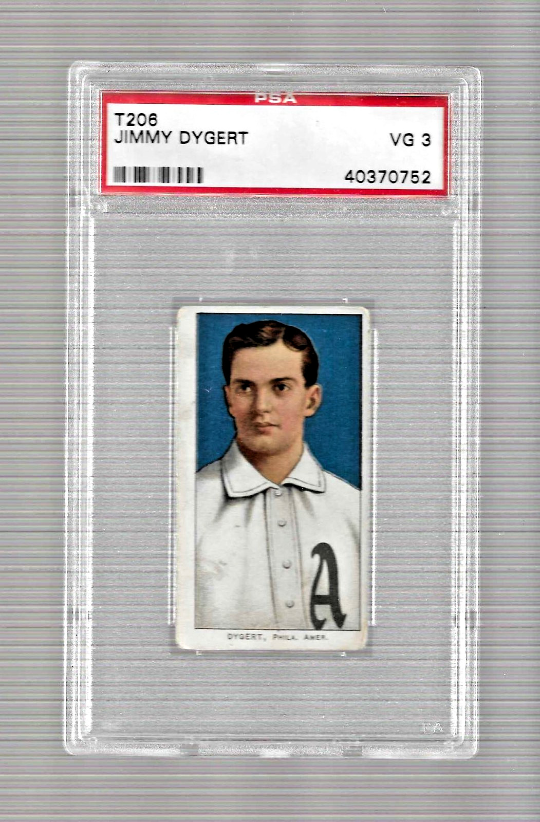 1909-1911 T206 PIEDMONT 350 TOBACCO BASEBALL CARD PSA 3 JIMMY DYGERT ATHLETICS