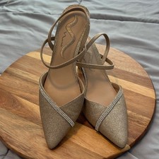 Nina Sparkle Pointed Toe Strappy Pumps in Gold w/Crystal Accent