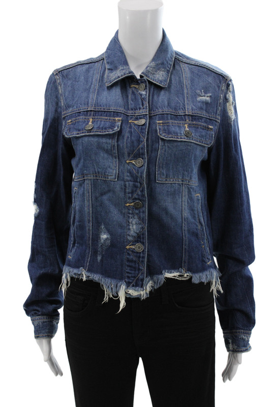 Hidden Womens Dark Blue Button Collared Solid Grunge Jacket Long Sleeve Size M