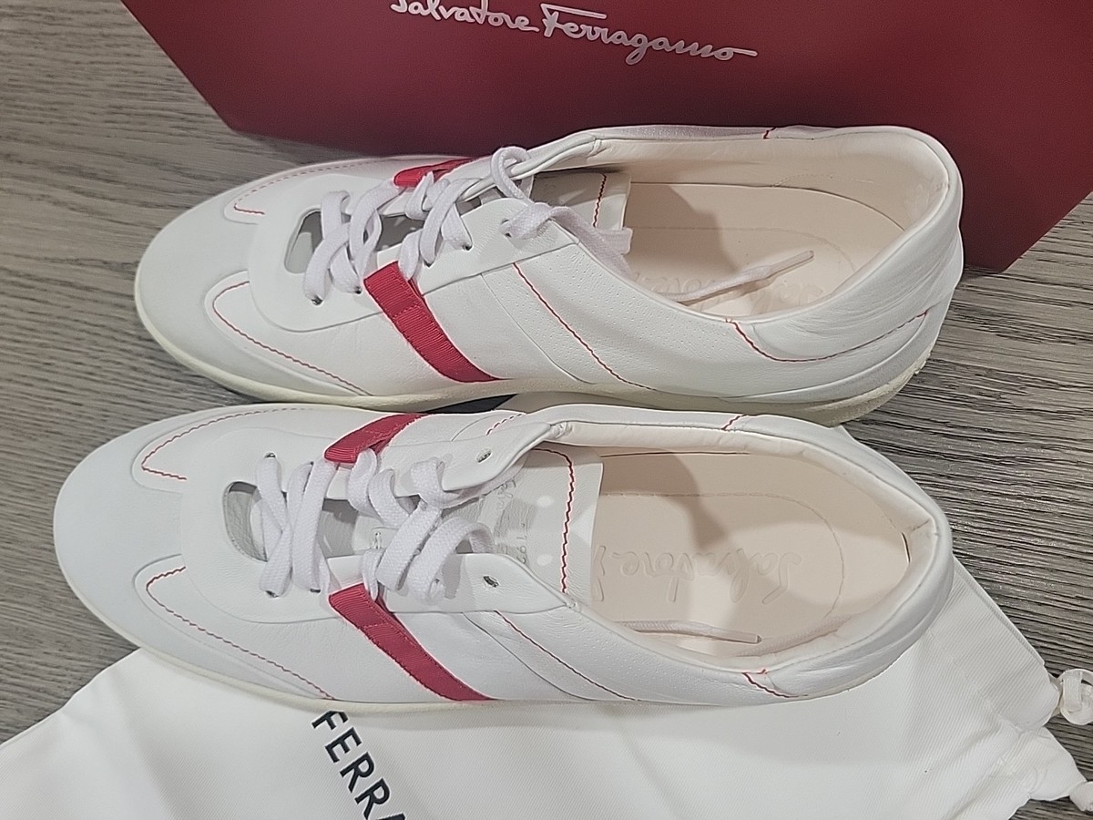 Salvatore Ferragamo Mens Garda Low White Red Sneaker 11.5 M NEW