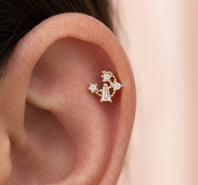 Gold Moon & Star Cartilage Stud Flat Back Helix Tagus Piercing Gift For Her