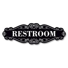 Restroom Sign for Door, 9x3 Dibond, Self-Adhesive inches, Black, White