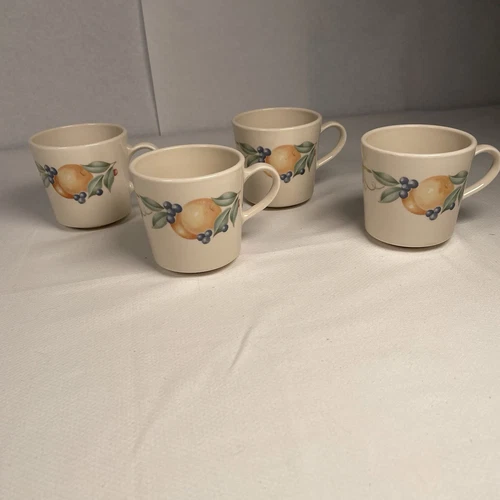 Vintage Corning Ware Coffee Mugs Tea Cups Peach  Fruits Cherries Abundance USA