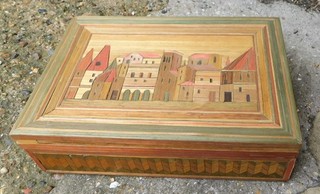 Antique c1810 Napoleonic Prisoner of War Straw Work Marquetry Box & Mirror