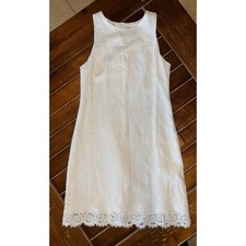 Vince Camuto White Linen Blend Sleeveless Dress Lace Hem Size 8