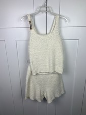 SKIMS Cozy Knit Boucle Sweater Tank shorts set Bone Ivory Size L XL Lounge Sleep