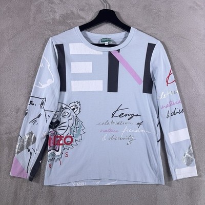 Kenzo Kids Long Sleeve Shirt Girls 12A/150 Blue Tiger Graphic Logo Designer Top