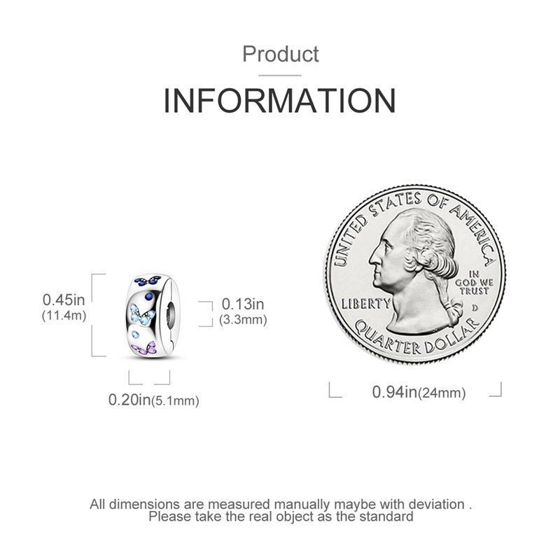 KUNSIR 925 Sterling Silver Butterfly Clip Charm Lock Stopper Bead For Bracelet