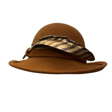 Vintage Adolfo Realit s Womens Brown Wool Feather Accent Wide Brim Hat