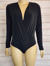 BCBGeneration Women Black Long Sleeve Bodysuit V Neck Size S