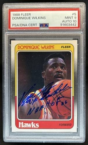 1988-89 Fleer Dominique Wilkins Auto Autograph #5 Hawks PSA 9 10