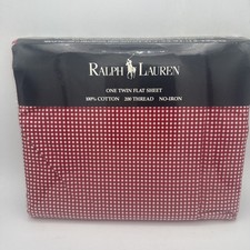 VTG Ralph Lauren Red White Gingham Twin Flat Sheet Cotton 200 TC NOS New Sealed
