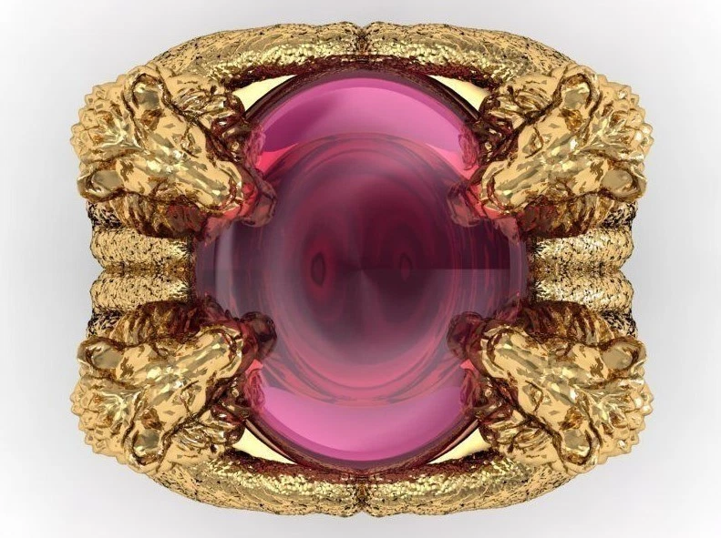 Antique 4 Lion Head Ring, Ruby Tiger Ring, Lion handmade mens ring - Image 2 of 4