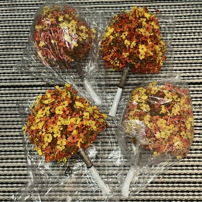 Set Of 4 Artificial Boxwood Topiary Ball Trees With Fall Leaves & Ground Spikes 
