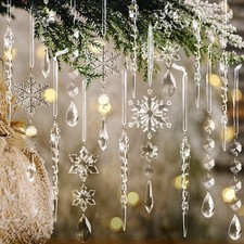 18pcs Christmas Tree Decoration Crystal Ornaments - Hanging 18pcs, Clear