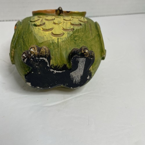 OWL Apple Shaped Wood Resin Figurine Green Glitter Wings Textured - Picture 5 of 7