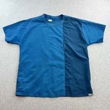 Figs Scrubs Top Men Medium Blue Colorblock Short Sleeve Zip Pocket Medical Shirt