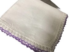 Vintage Linen Hankie Purple Crochet Edge VGC