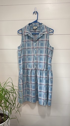 TUCKERNUCK Westport Trellis Sleeveless Hayes Shirt Dress Blue Plaid Size Large - Picture 3 of 15