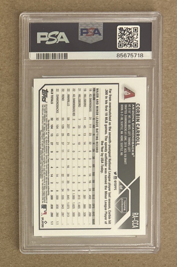 2023 Topps Chrome Corbin Carroll Blue Raywave Rookie Auto Card PSA
