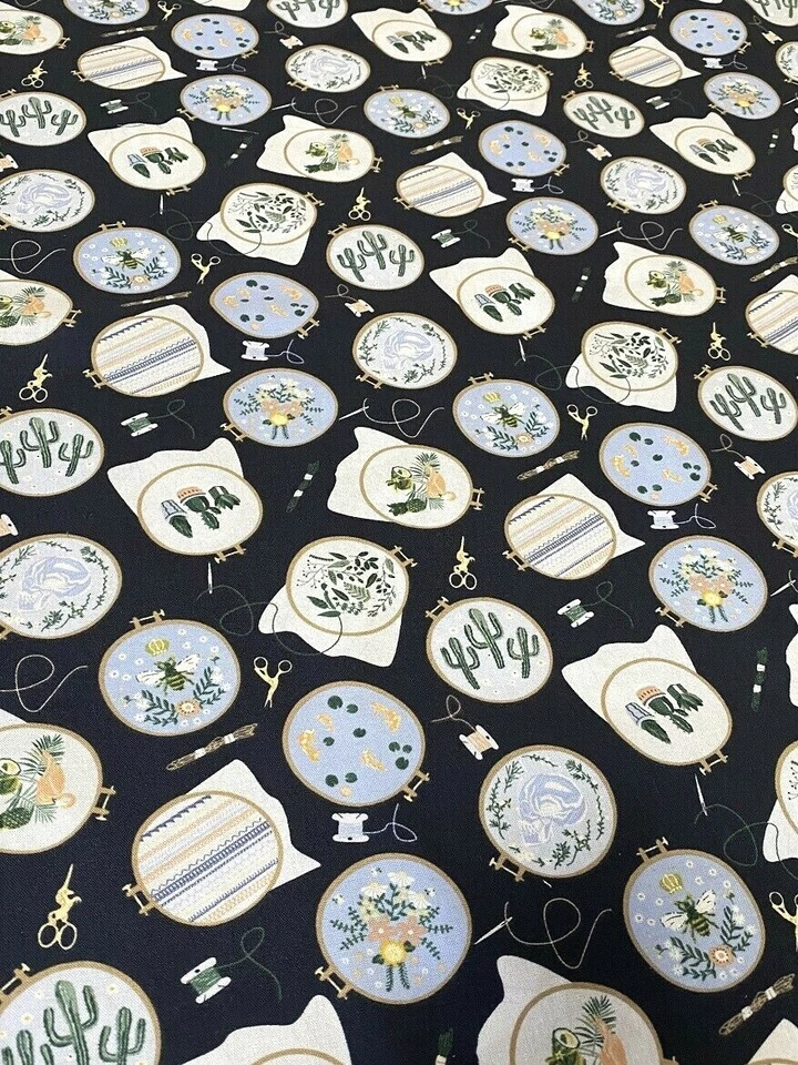 Divertidos aros bordados en tela de algodón azul marino por yarda edredón / coser 44" Dear Stella Foto 3 de 3