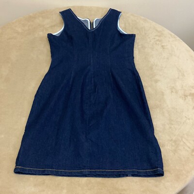 Venus Womens Blue Denim Sleeveless V Neck Back Zip Casual Sheath Dress Size 6