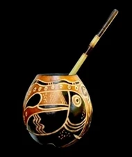 Mate Gourd cup Natural Argentina design/Hand made Toucan/carved-burned/No Inks/