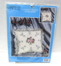 Candamar DesIgns Candlewicking Embroidery Roses on Lace Pillow Kit 80198 NIP