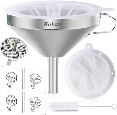 Stainless Steel Kitchen Funnel w/ Strainer & 200 Mesh Filter for Oil Juice Wine