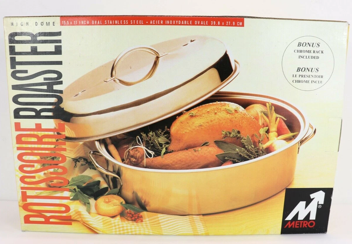 High Dome Covered Roaster Pan With Lid & Wire Rack for Roasting. Stainless  Steel