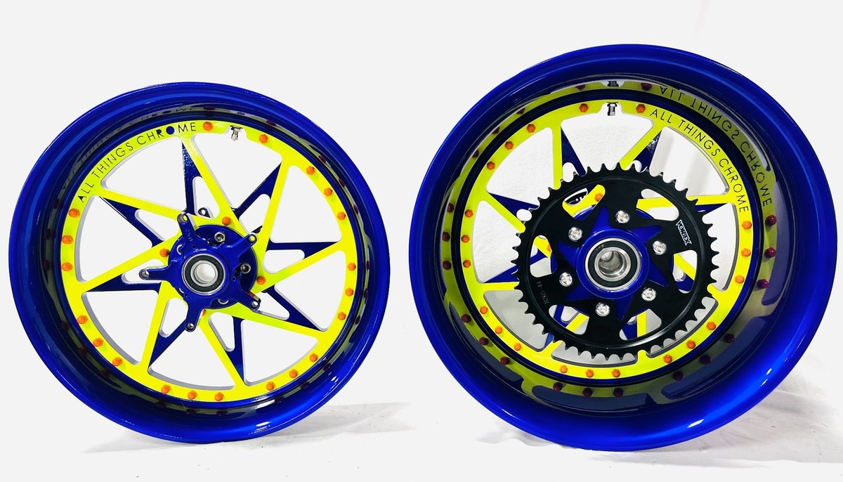 STOCK SIZE PURPLE & NEON SWITCHBACK WHEELS 06-11 KAWASAKI NINJA ZX