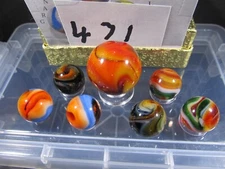 HTF 6 MINT FLASHY JABO MULTICOLOR SWIRL MARBLES PLUS SHOOTER