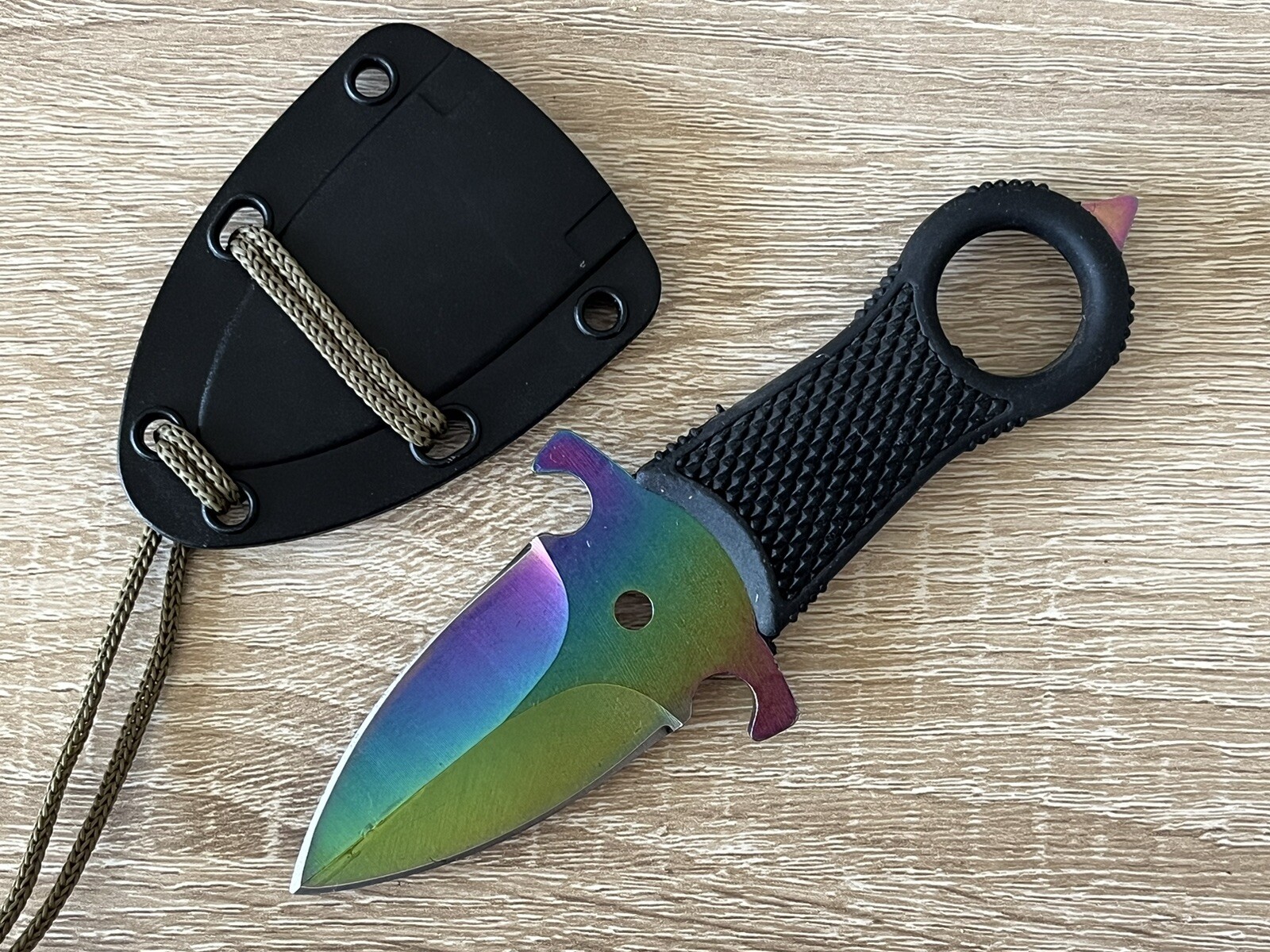 Kunai Knife Necklace Sheath Heat Treated Blade Rubber Handle Spear