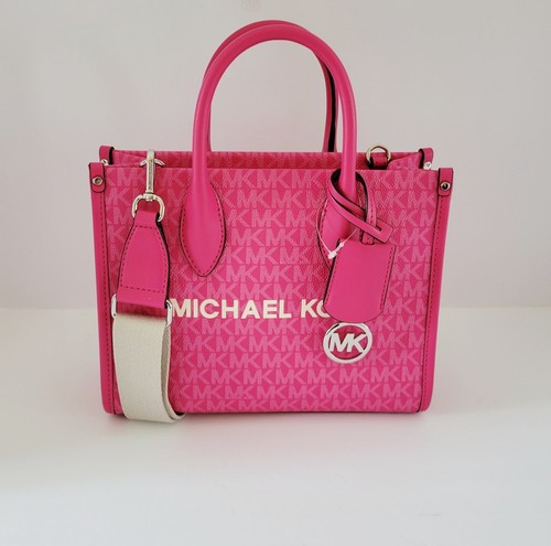 Michael Kors Mirella Small Shopper Top Zip Crossbody Handbag MK Logo Dragonfruit