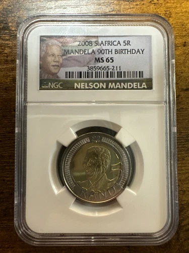 2008 South Africa 5 Rand Nelson Mandela's 90th Birthday Coin NGC MS65