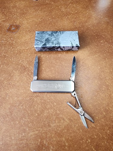 Vintage AS Stainless Japan Folding Pocket Knife Motorola Advertising W/ Scissors
