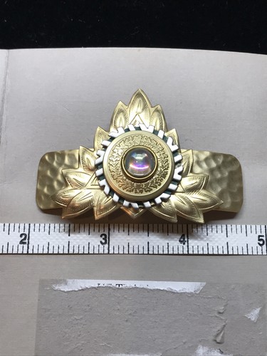 VTG John Michael Richardson Handcrafted Iridescent Stone & Gold tone Barrette - Picture 7 of 9