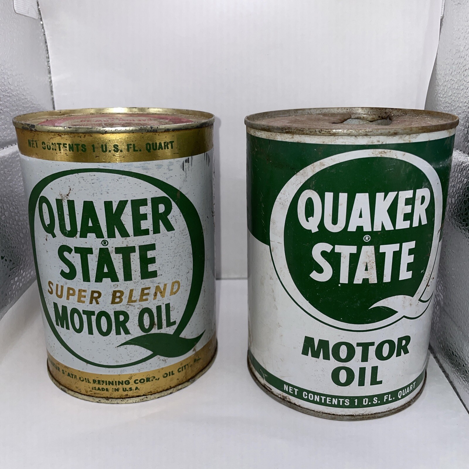 Quaker State Gas Station Quart Motor Oil Tin Can Advertising Super Blend 2pc VTG eBay